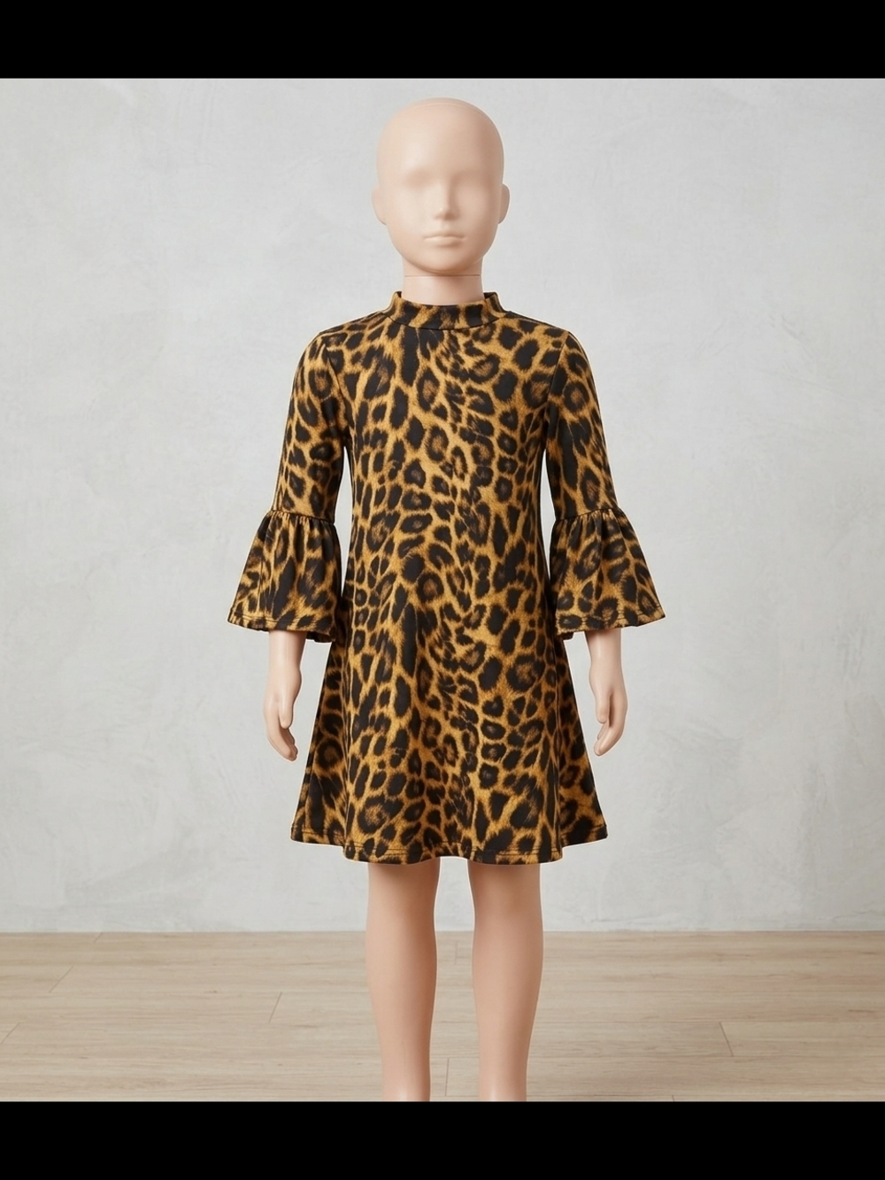 Girls' Leopard Print Bell-Sleeve Dress - Brown/Black
